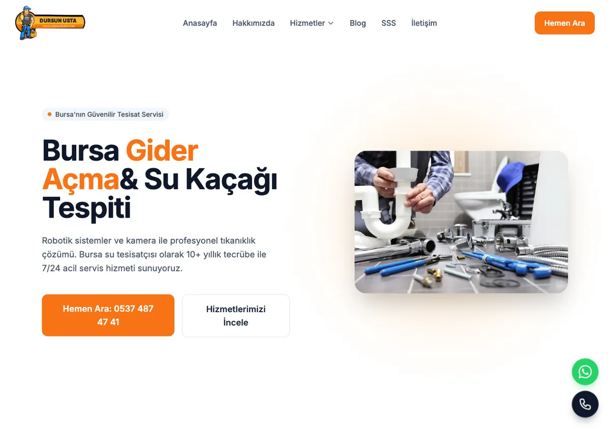 Dursun Usta web sitesi — Bursa gider açma ve su tesisatı
